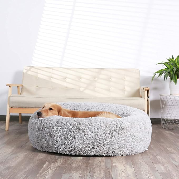 HACHIKITTY Calming Donut Cuddler Dog Bed, Indoor Puppy Beds for Large Dogs, XLarge 36''