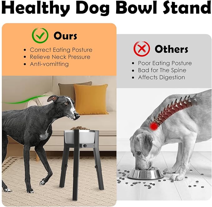 SHAINFUN Adjustable Dog Bowl Stand for Large & Extra Large Breeds, Single Tall Food & Water Holder, Height Adjustable 9.8"-13.4", Width 7"-11", Elevated Dog Bowls (Bowls Not Included)