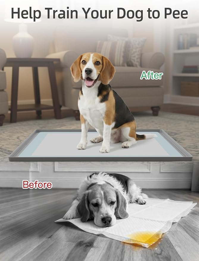 Dog Pee Pad Holder, 23.4 x 23.4 Inch Silicone Potty Holder, Leak-Proof & Non-Slip Design, Protects Floors from Mess, Easy-Clean, Lightweight & Portable, Fits Regular Pads, Gray