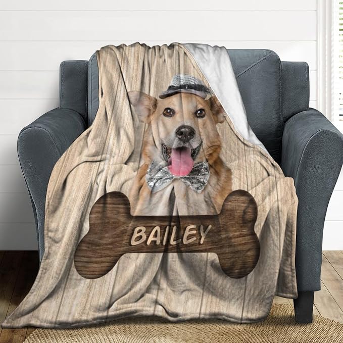 Artsadd Personalized Dog Memorial Blanket with Photos & Pet Name, Custom Dog Throw Blanket, 60x80 inches, Brown, Fleece, Soft Micro Fleece, Perfect for Camping, Napping, Travel