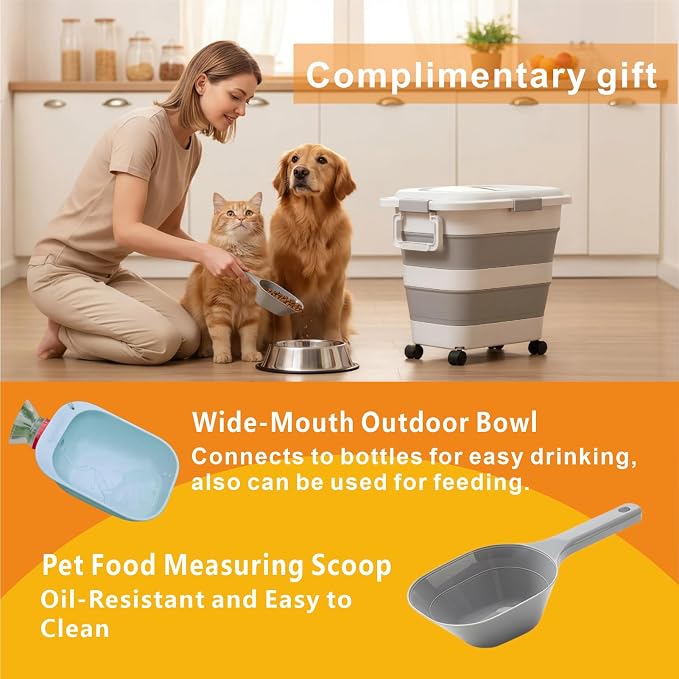 24-28 Lbs Airtight Collapsible Dog Food Storage Container with Wheels & Scoop – Foldable Pet Food Storage Bin for Dog & Cat Food, Animal Food Storage, Dog Supplies Storage Container