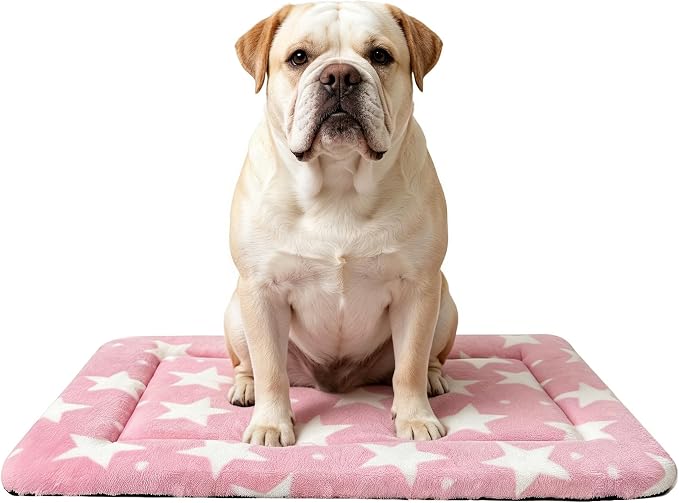 Dog Bed Mat,Reversible & Ultra Soft Kennel Pad-Machine Washable Pet Bed for Dogs & Cats-All-Weather Crate Liner for Crates,Carriers & Travel (Big Star&Pink, 30.0" L x 20.0" W x 1.5" Th)