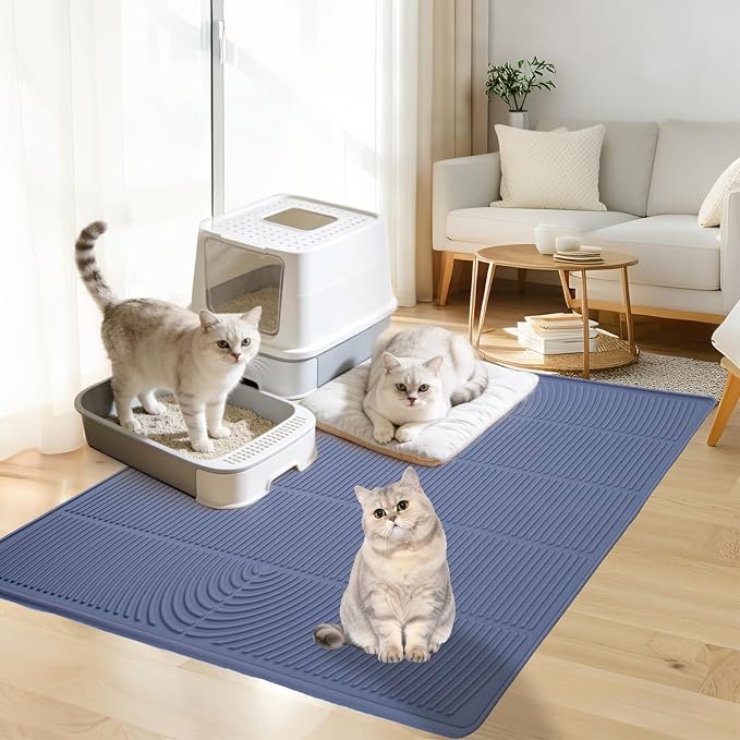 31" x 22" Cat Litter Mat, Waterproof & Anti-Skid Litter Box Mat for Scatter Control, Silicone Litter Pads Trapping Mess Around Litter Box with Raised Edges, Easy Clean Pad
