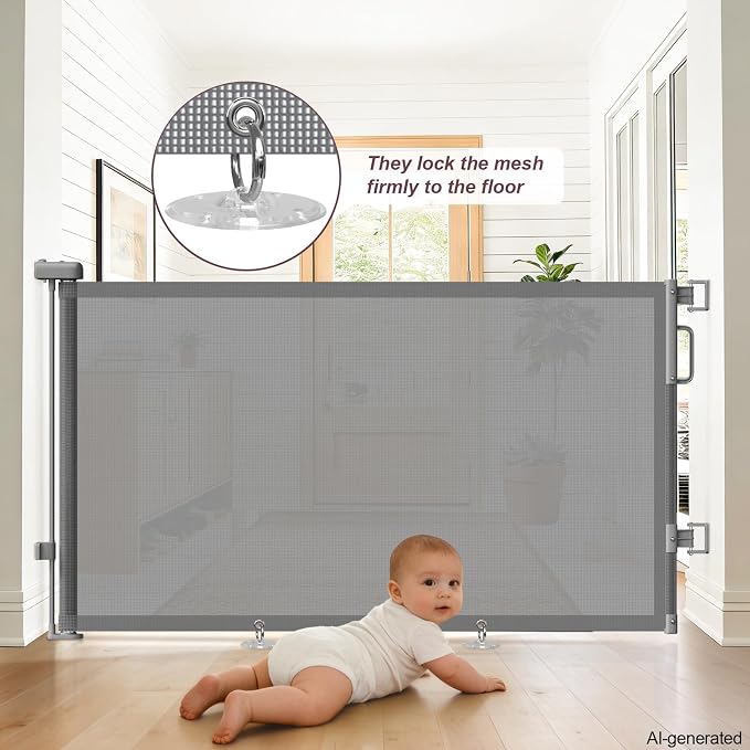 Retractable Baby Gates for Doorways, 58" Extra Wide Mesh Child Dog Gate for Stairs, 34" Tall Toddler Pet Gate Indoor and Outdoor, Easy Install, Home Necessity, Gray