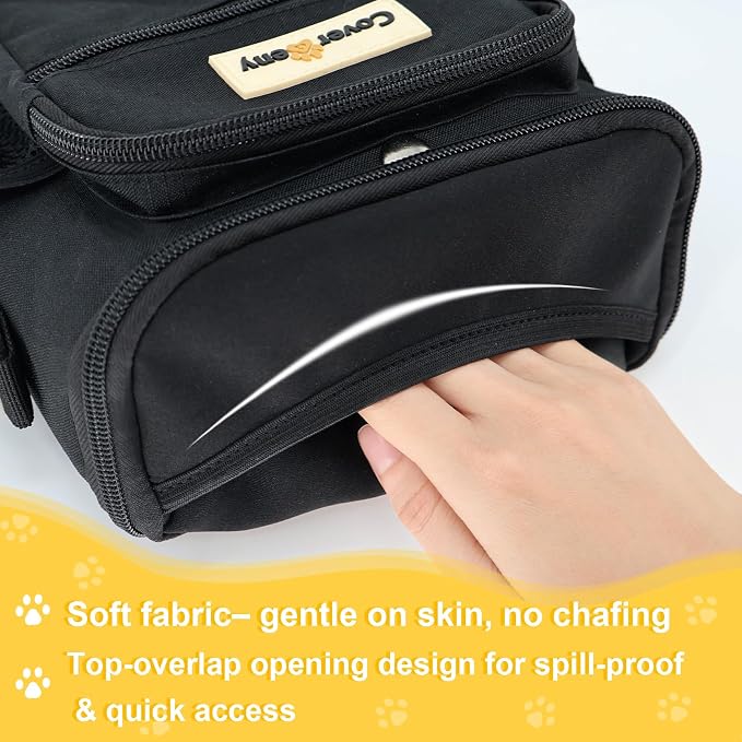 Dog Treat Pouch Open Top for Quick & Spill-Proof Access, Removable Pouch|Poop Bag Dispenser|3 Ways to Wear, Dog Treat Bag - Collapsible Bowl, Training Clicker & Poop Bag for Training & Walking-Black.