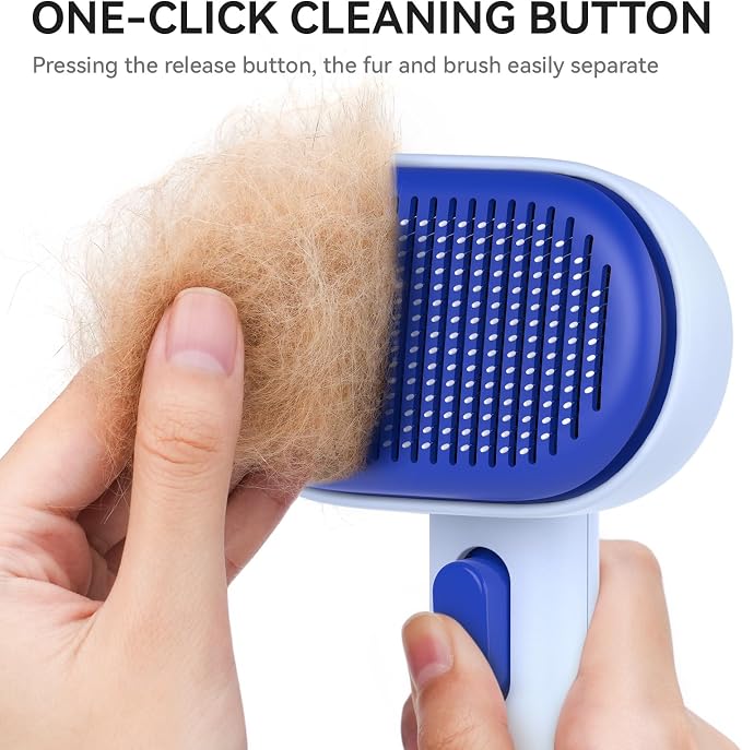 aumuca Skin Friendly Self-Cleaning Slicker Brush for Dogs & Cats, Gentle Pet Grooming Tool for Shedding & Deshedding, Efficient Hair Remover for Long & Short Haired Pets