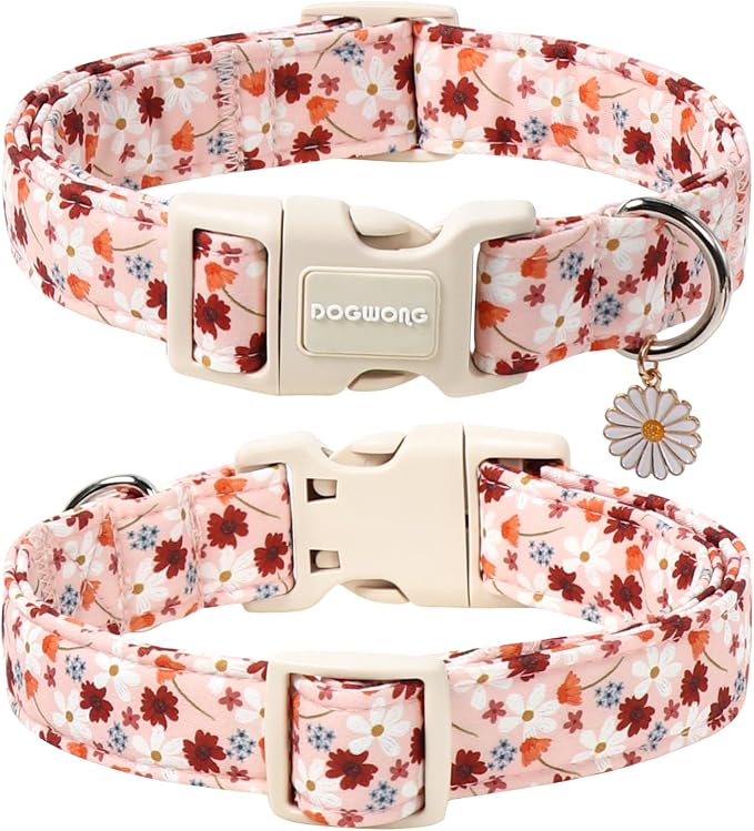 DOGWONG Fall Flower Dog Collar, Orange Flower Dog Collar Adjustable Soft Natural Fabric Girl Pet Dog Collars Cute Puppy Necklace for Small Medium Large Dogs