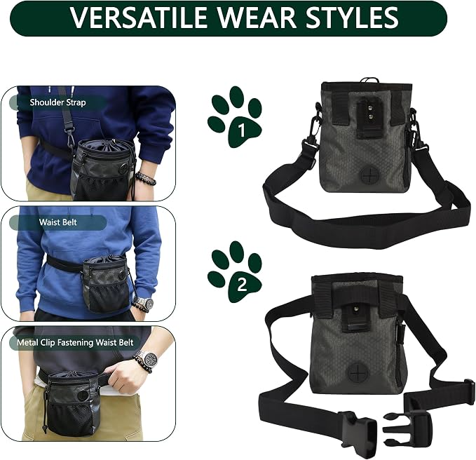 Dog Training Treat Pouch Hands-Free Waterproof with Adjustable Waist Strap