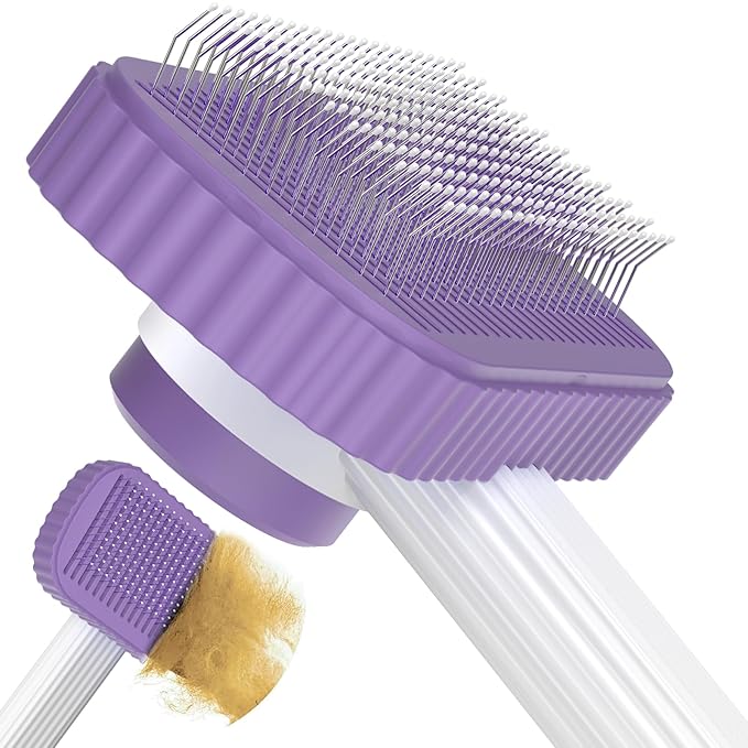 Cat brush, Cat Brush for Long or Short Haired Cats, Remove Loose Fur and Mats, Rounded Pins Reduces Painful Pulling, Not for Tangle and Curly Fur, Violet