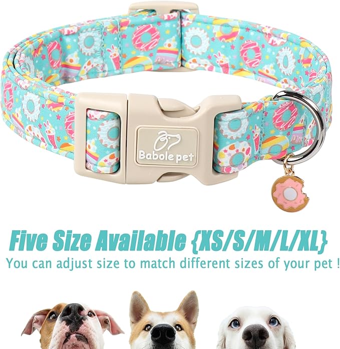 Adjustable Summer Dog Collar, Cute Mint Dessert Dog Collars for Giant Large Dogs, Lightweight Quick-Release Buckle Collar for Boy&Girl Dogs XL