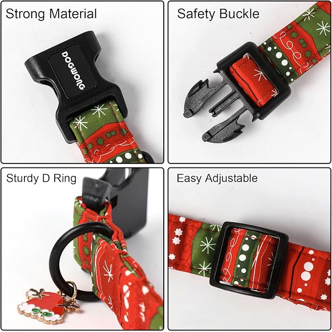 DOGWONG Christmas Dog Collar- Cute Red Christmas Strip Dog Collars Adjustable Designer Dog Collar for Small Medium Large Dogs XS