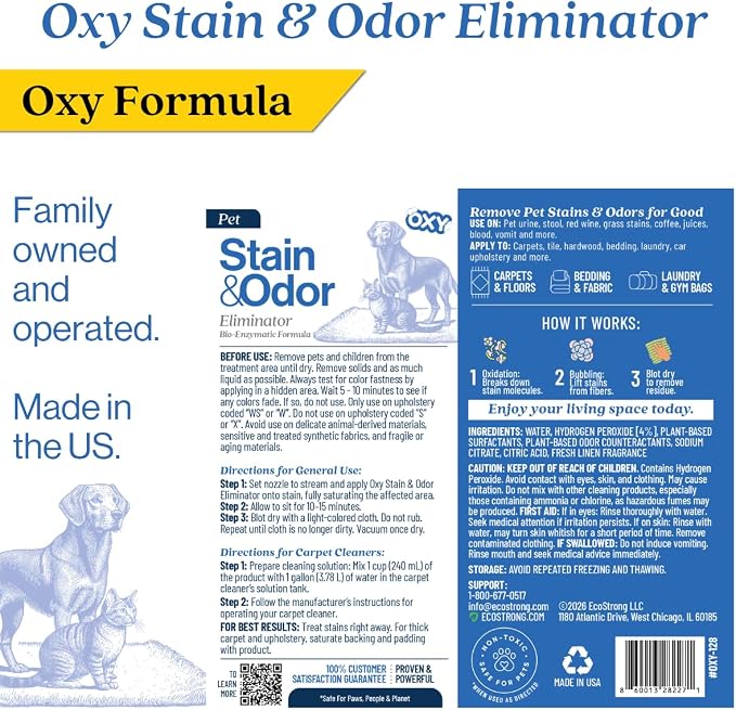 Oxy Pet Carpet Cleaner Spray | Pet Stain Remover for Pet Urine, Cat Pee, Dog Poop | Deep Spot Treating Action on Carpeting, Upholstery, Laundry, Pet Beds & More (160 Fl Oz)