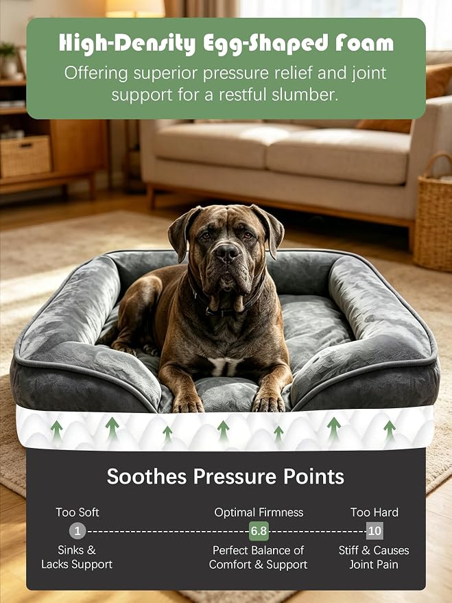 Spotted Play Orthopedic Dog Bed with Sides - Sofa Beds for Extra Large Dogs, Supportive Foam Pet Couch Bed with Washable Removable Cover, Waterproof Lining and Non-Slip Bottom, Dark Grey - XXL