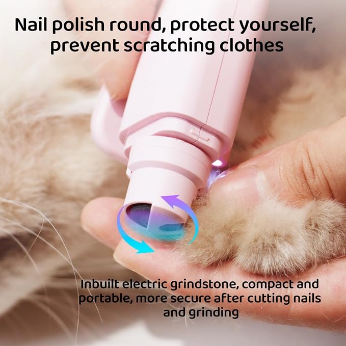 Quiet 2 in 1 Dog Nail Clippers & Cat Claw Trimmers,USB Rechargeable Claw Clippers for Small Medium Dogs and Cats,Cordless Safe Guard Nail Grinder with LED Lights White