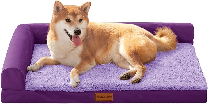 Patas Lague Orthopedic Large Dog Bed Washable Pet Sofa Bed 36''X24''Purple | 2-Sided Bolster Egg-Crate Foam Dog Couch Large Sized Dogs, Waterproof Removable Washable Cover, Nonskid Bottom Pet Crate Mat