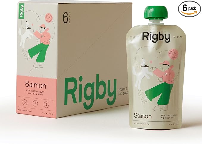 Rigby Wild-Caught Alaskan Salmon Dog Treat Squeeze Pouches — One Pouch Every Day for Meal Topping, Training, Pill Pockets, Lick Mats & Enrichment — Low-Calorie Omega-3 for Skin, Coat & Joint Support