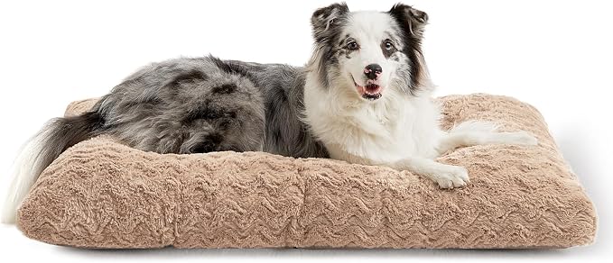 EHEYCIGA Washable Dog Bed for Crate 36x27 Inch, Anti-Slip L Plus Kennel Pad for Dogs Up to 55 lbs, Plush and Comfy Pet Sleeping Mat, Camel
