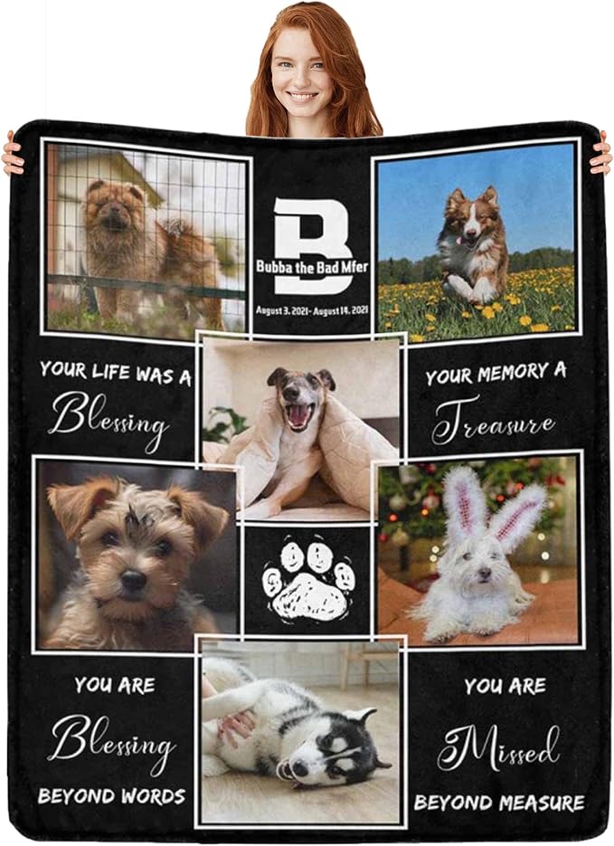 Personalized Dog Blankets with Photos Custom Dog Blanket with Pictures - Customized Pet Memorial Blanket Gifts for Loss of Dog, Loss of Pet Remembrance Gift, in Loving Memory Blanket for Dog Lover X