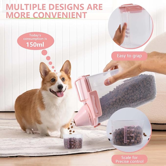 SenseYo Pet Food Storage Container Bin 2.5 lb Portable BPA Free Cat Dog Food Storage Container Dispenser with Measuring Cup and Seal Buckle for Small Animal Kibble Bird Seed Oatmeal Rice Flour