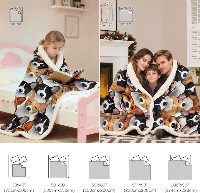 BlessLiving Fuzzy Dogs Blanket for Kids Adults Cute Puppy Fleece Blanket Reversible Animal Pattern Sherpa Throw (Basenji,Twin, 60 x 80 Inches)