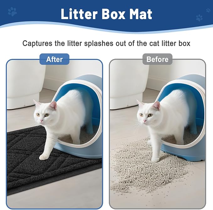 Smiry Cat Litter Box Mat 36x24, Non-Slip Water Resistant Litter Trapping Mat, Easy Clean Less Waste and Urine-Locking Cat Carpet for Indoor, Black