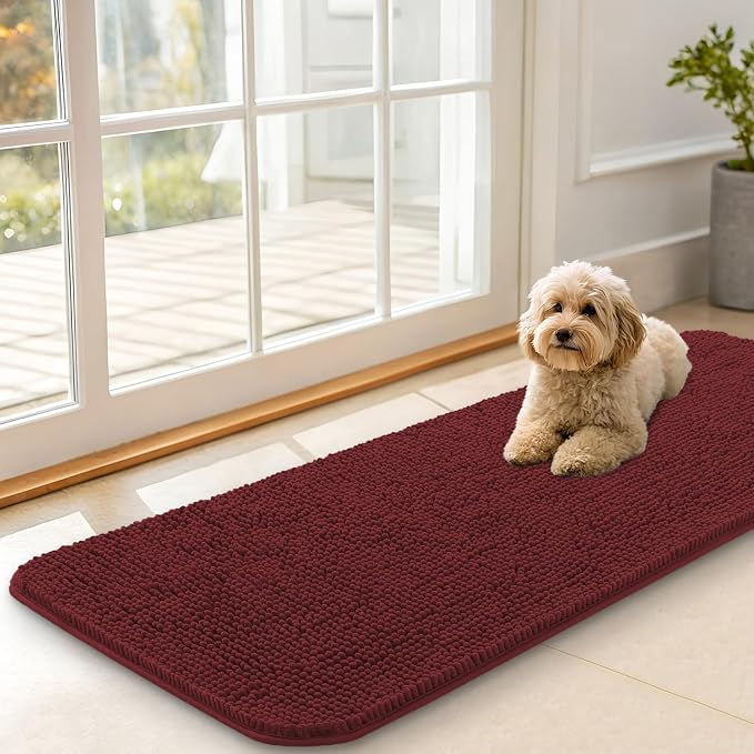 OLANLY Dog Door Mat for Muddy Paws 47x17, Super Absorbent Chenille Mud Mat | Caramel Russet, Absorbs Moisture and Dirt, Non-Slip Machine Washable Doormat, Quick-Dry Indoor Entryway Floor Carpet for Dogs