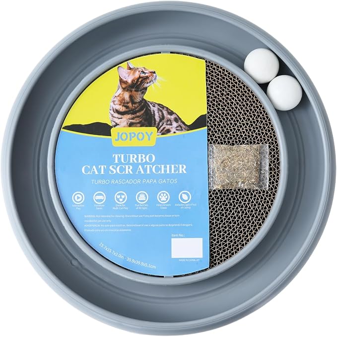 Cat Scratcher Toy Ball Track, Grey | Round Interactive Scratching Board, Exercise Set, For Indoor Cats, Mental & Physical Stimulation