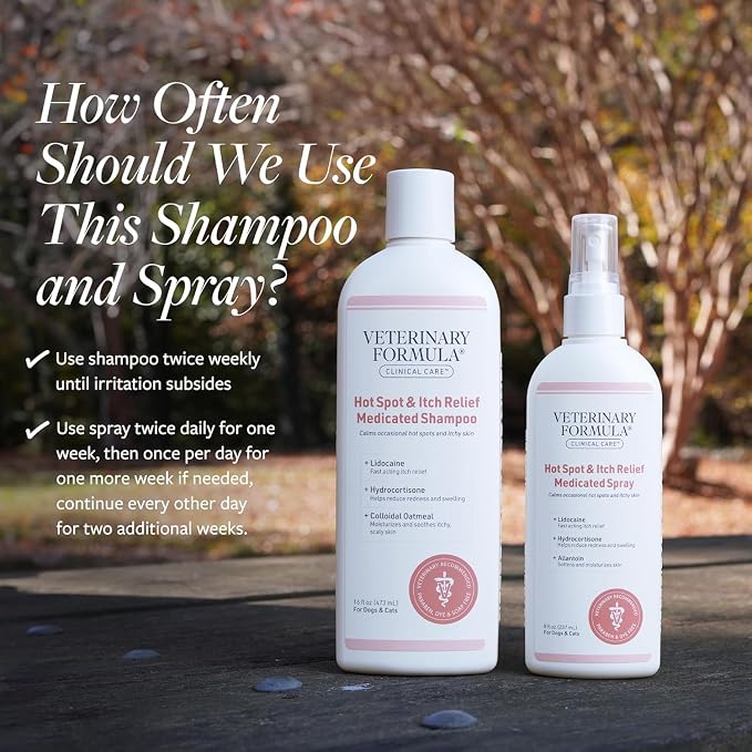 Veterinary Formula Clinical Care Hot Spot & Itch Shampoo + Spray Bundle | Complete Hot Spot care for sensitive skin, scratching and licking of coat