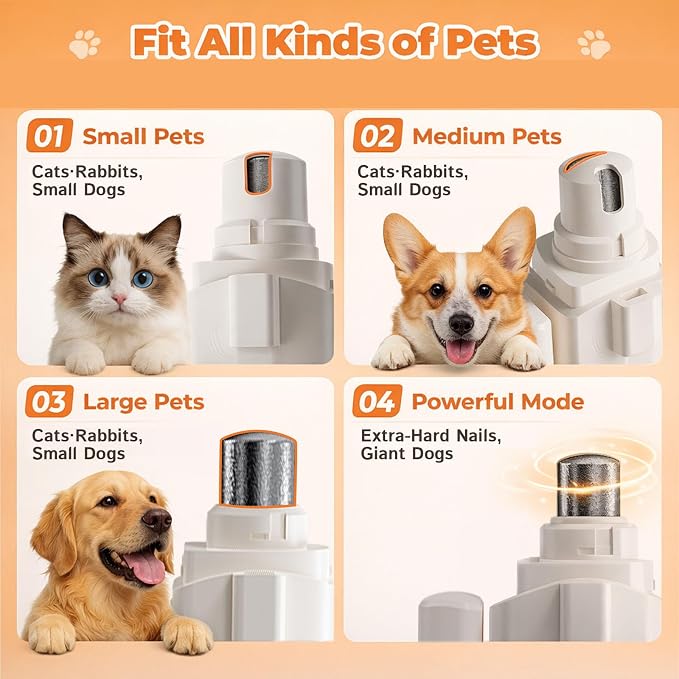 2-in-1 Dog Nail Grinder & Dog Nail Clippers Trimmers for Large Medium Small Dogs Cats Pets Claw Trimmer with LED Lights (White)