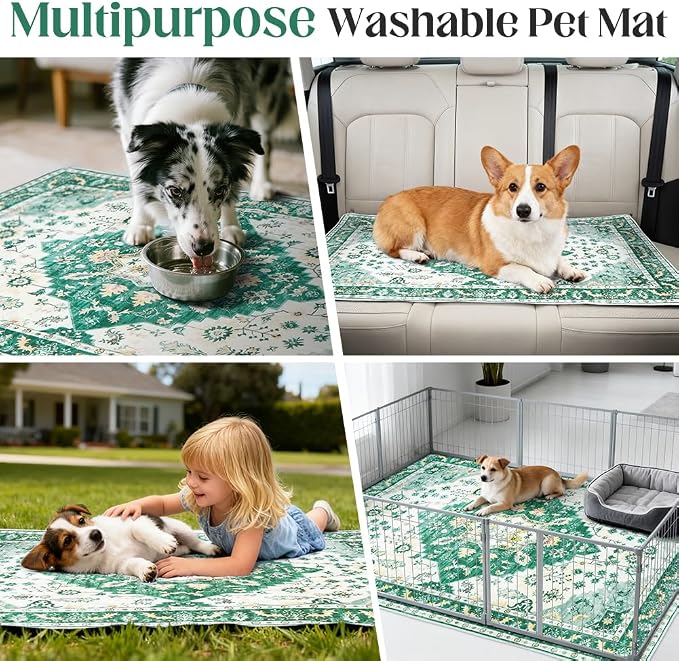 Washable Pee Pads for Dogs, 2 Pack Reusable Puppy Training Pads 40"x26" Super Absorbent Waterproof Dog Training Pads, Non-Slip Potty Pads, Whelping Pads Litter Mat Green Medallion