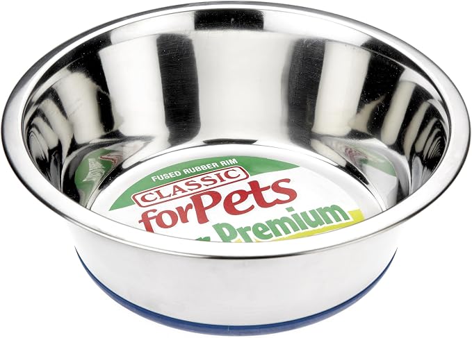 CLASSIC Pet Products Non-Slip Stainless Steel Dish (1600 ml - 215 mm, 8.5 inch Diameter Dog Bowl), Clear