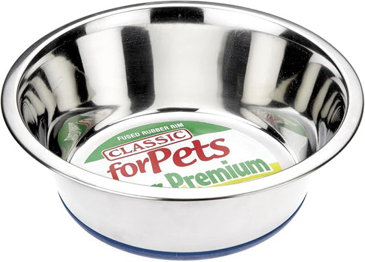 CLASSIC Pet Products Non-Slip Stainless Steel Dish (1600 ml - 215 mm, 8.5 inch Diameter Dog Bowl), Clear