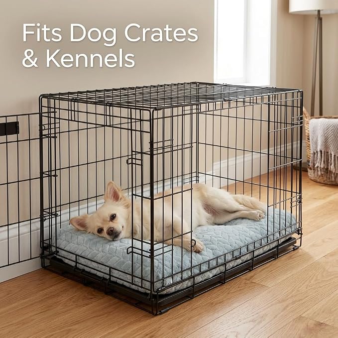 Small Dog Bed for Crate,22 Inch Washable Dog Crate Pad for Dog Cages,Soft Jacquard Flannel Puppy Kennel Bed with Anti-Slip Bottom,Fluffy Dog Mat for Small Dogs,Washed Blue