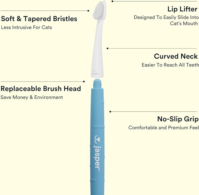 Jasper Microbrush Vet Approved Cat Toothbrush, Soft-Bristled Toothbrush Kit for Felines & Small Dogs, Non-Slip Handle with 2 Replaceable Tooth Brush Heads, Use with Cat Toothpaste, 2-Pack, Gray Mist
