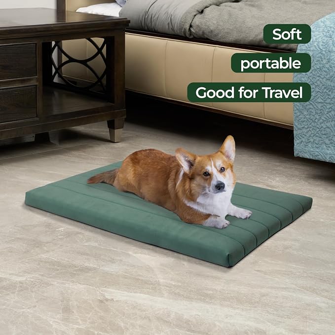 BALANCE Dog Crate Bed, Orthopedic Dog Bed Pad with Waterproof Liner, Washable Crate Foam Pet Mat for Large, Medium, Puppy Dogs Breeds, Mint Leaf, 36“x23”x1.6“