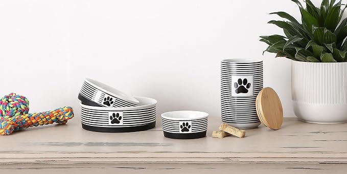 Bone Dry Paw & Patch Ceramic Pet Collection, Treat Canister, 4x6.5, Black,Treat Canister, 4x6.5,5742