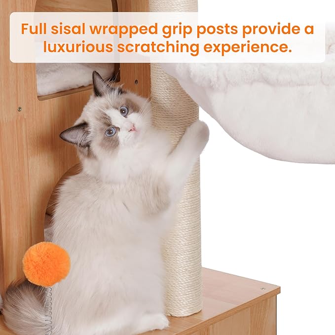 Heybly Cat Tree with Litter Box Enclosure for Indoor Big Cat HCT110WB | Cat Tower for Large Cats 20 lbs Heavy Duty, Modern Cat Condo Furniture with Scratching Posts, Walnut