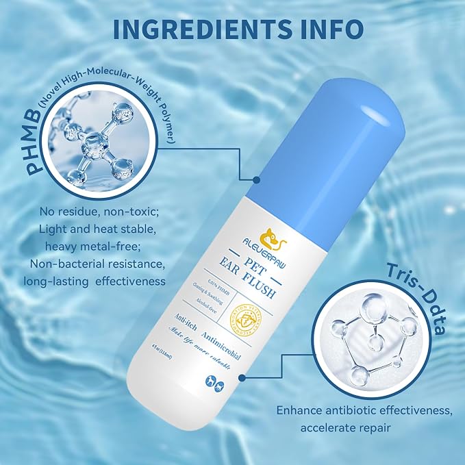 Tris Flush Cat & Dog Ear Cleaner | Pet Ear Infection Treatment | Hypoallergenic pet flush with PHMB. Cleans ear canal & removes odor safely. Includes 20 cotton swabs. 4 fl oz.