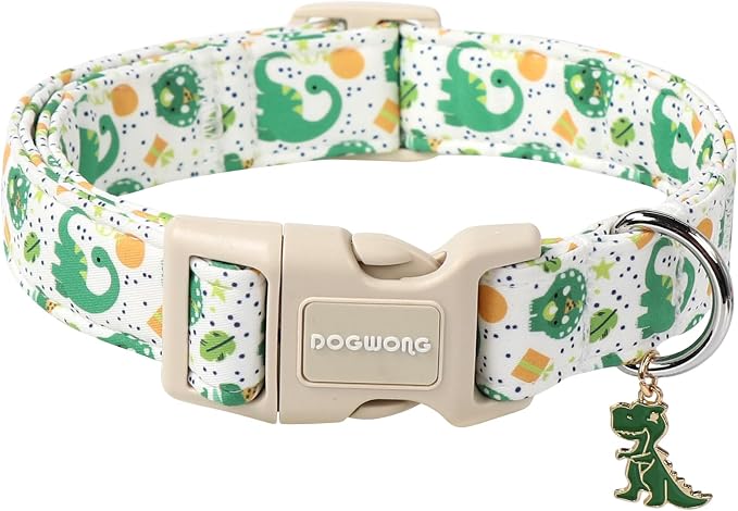 DOGWONG Dinosaur Dog Collar- Cute Summer Dog Collars Adjustable Designer Puppy Dinosaur Dog Collar for Boy Male Small Medium Large Dogs XS