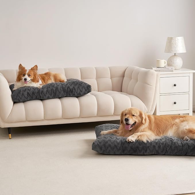 EHEYCIGA Washable Dog Bed for Crate 44x32 Inch, Anti-Slip XL Plus Kennel Pad for Extra Large Dogs Up to 85 lbs, Plush and Comfy Pet Sleeping Mat, Charcoal