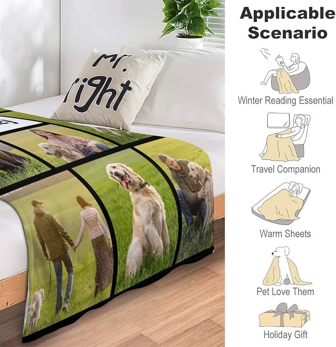 Personalized Pet Memorial Throw Blanket, Dog Cats Pets Lovers Memorial Gifts, Custom Pet Loss Sympathy Blanket with Pictures and Name, Customized Dog and Cat Blankets for Family Friends 40"x50"