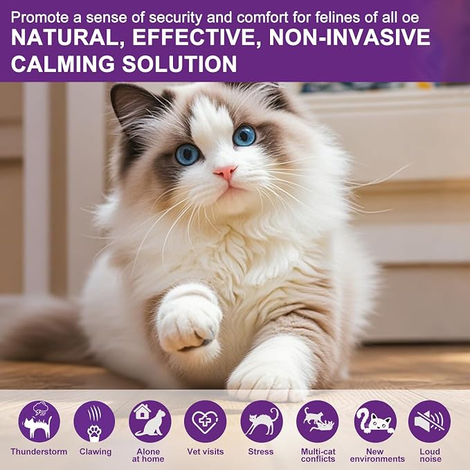 Calming Pheromone Diffuser for Cats Relieves Anxiety and Stress Calming 1 Diffuser for Cats 3 Refills, Reduces Fighting and Scratching Calming Relaxation (1)