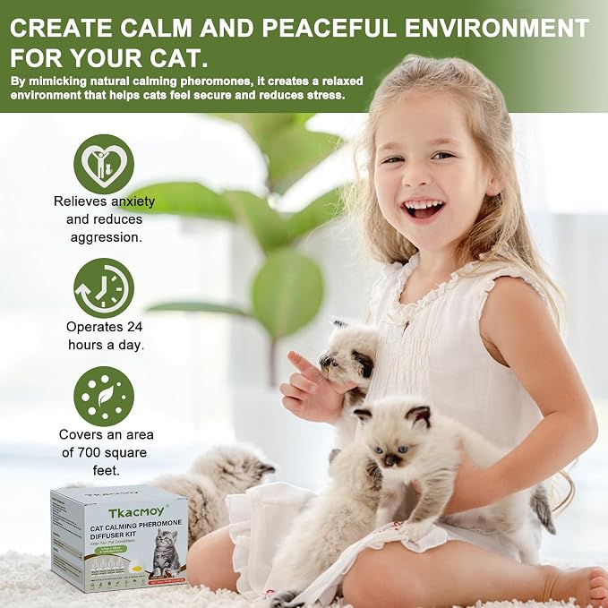 Cat Calming Diffuser, 4-in-1 Pheromone Refills for Anxious Cats, 120-Day Continuous Stress Relief for Multi-Cat Harmony (C)