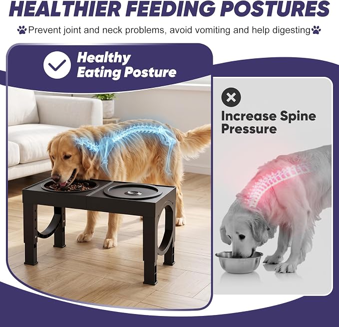 XIAZ Elevated Dog Bowls Large Breed Raised Dogs Bowl Stand Large/Medium Sized Dog Slow Feeder Dogs Bowls Food Water Stands 5 Heights Adjustable 9/11/12/14in Pet Feeder Dish Station