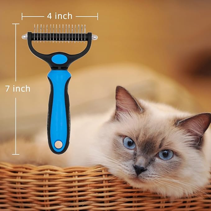 Pet Grooming Rake, Dog Undercoat Rake Cats Shedding Brush Double-Sided Deshedding Dematting Tool Brushes Comb for Dogs & Cats to Easy Remove Undercoat Mats Tangle