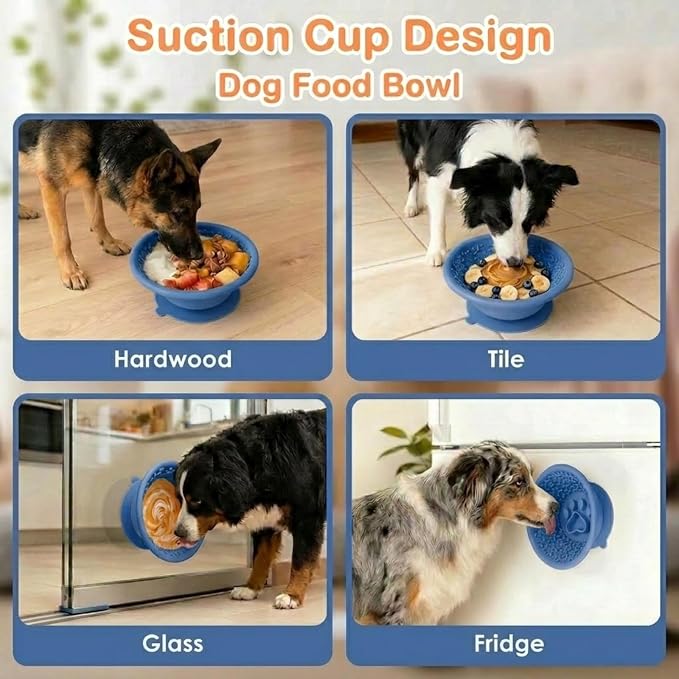 Dog Slow Feeder Lick Bowl to Prevent Fast Eating, Steel Reinforced Rim, Non-Slip Suction Base, BPA-Free Silicone, Dishwasher & Freezer Safe, Helps Extend Mealtime & Keep Dogs Calm(Blue)