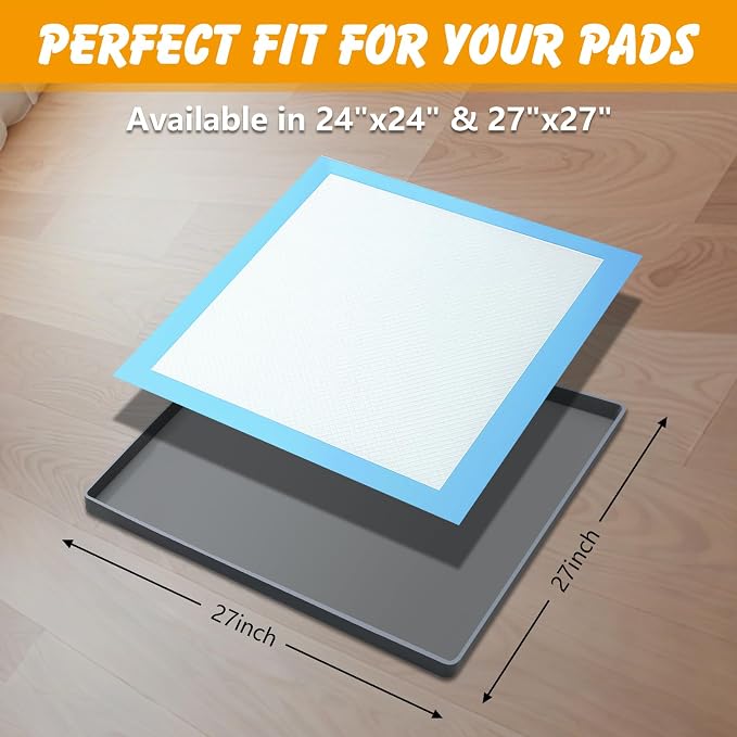ondware Silicone Dog Pee Pad Holder for Standard 27x27 in Pads, Non-Slip Leak-Proof Puppy Pad Tray, Portable Puppy Training Mat with Raised Edges for Floor Protection, Easy to Clean