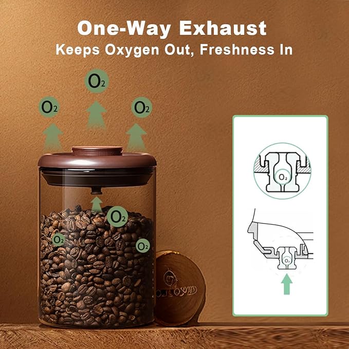 Glass Coffee Canister 900ml x 2 Jar, Airtight Food Storage Container with Pop Lid, Kitchen High Borosilicate Glass Contianers For Tea Coffee Bean Sugar