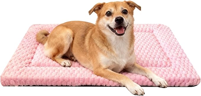 Dog Bed Mat, Reversible Dog Crate Pad - Washable Kennel Mat with Soft Support Foam, Flat Kennel Pad for Dogs & Cats, Double Pet Bed Perfect for Cage (Pink, 30" L x 20" W x 1.5" Th)