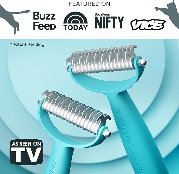 Uproot Clean Undercoat Rake & Pet Dematting Comb, Gentle on Skin: 2in1 Tool | Effective Deshedding Brush for Fur on Cats & Dogs, Designed to Prevent Irritation.Gentle on All Coat Types & Easy to Clean